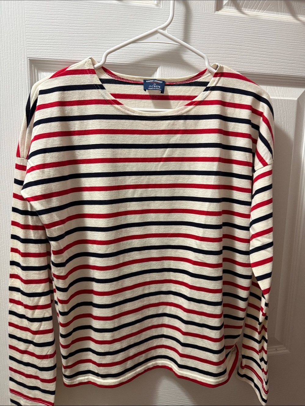Saint James Kids Long-Sleeve Stripe Top - Cream, Red & Navy